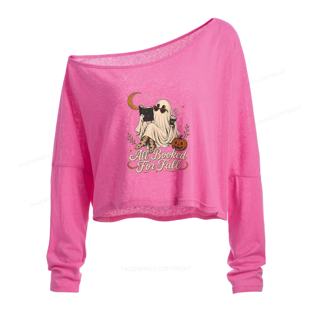 Pagewings Ghost All Booked For Fall Slouchy Long Sleeve Off Shoulder T-shirt