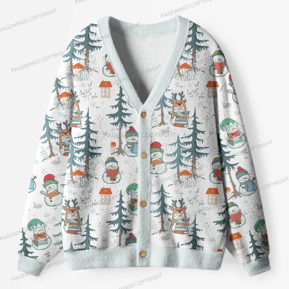 Pagewings  Winter Snowman  Unisex Ugly Cardigan Sweaters