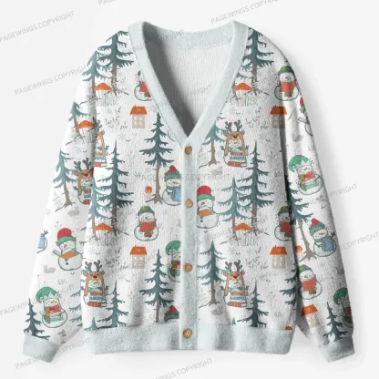 Pagewings  Winter Snowman  Unisex Ugly Cardigan Sweaters