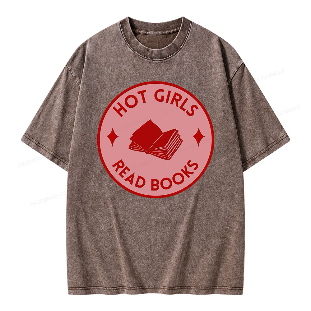 Pagewings Hot Girls Read Books Unisex Washed T-shirt