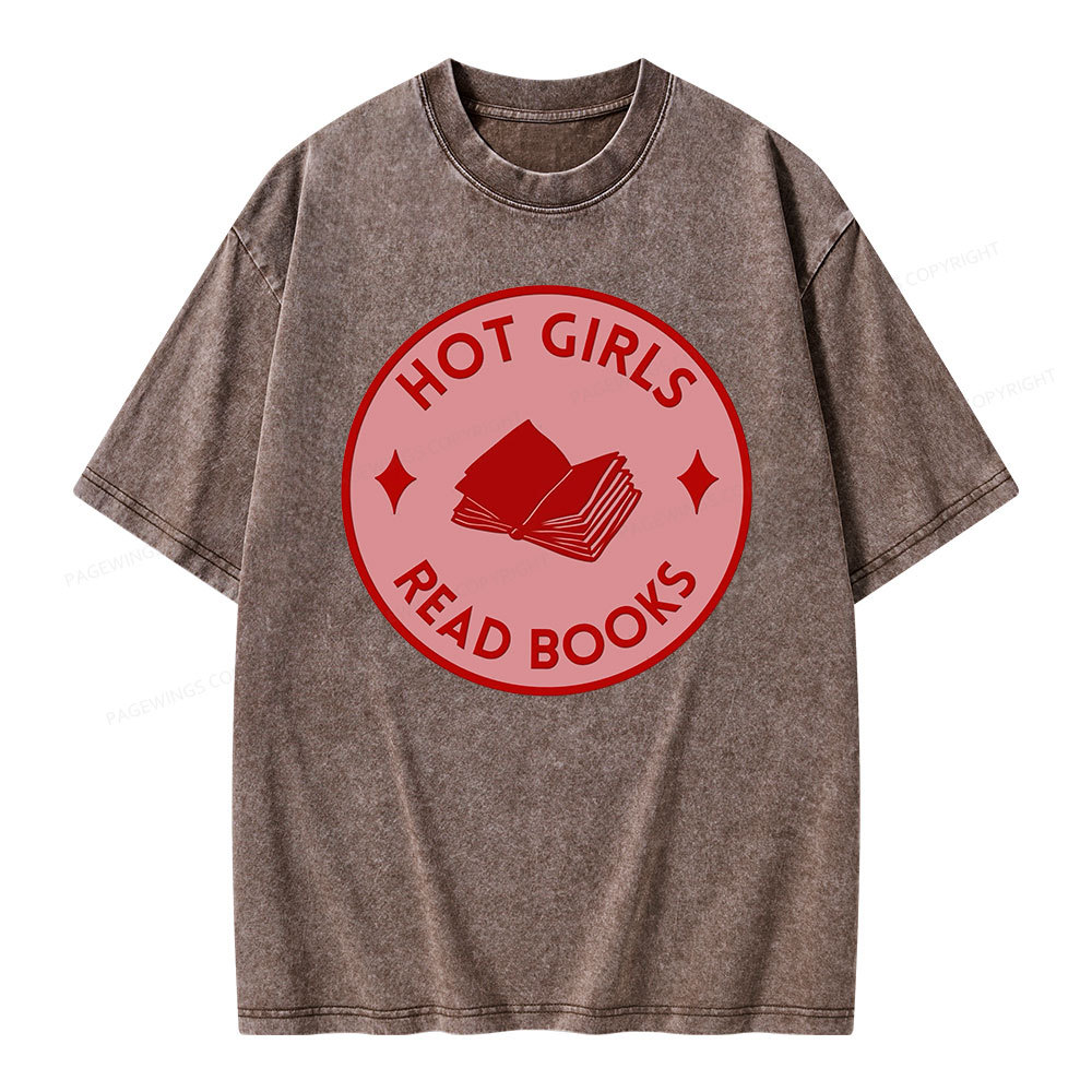 Pagewings Hot Girls Read Books Unisex Washed T-shirt