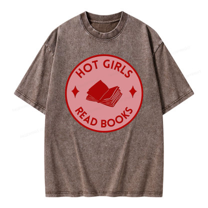 Pagewings Hot Girls Read Books Unisex Washed T-shirt