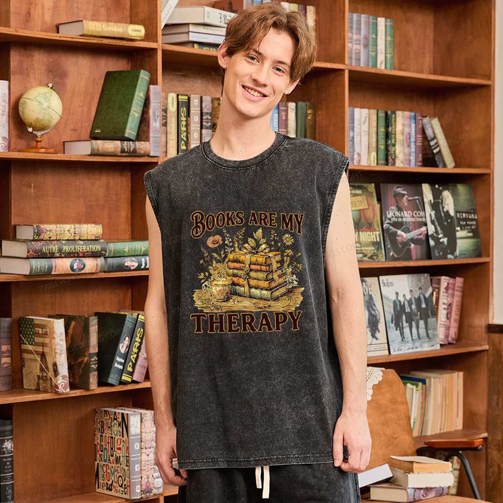 Pagewings Books Are My Therapy Unisex Washed Tank Top