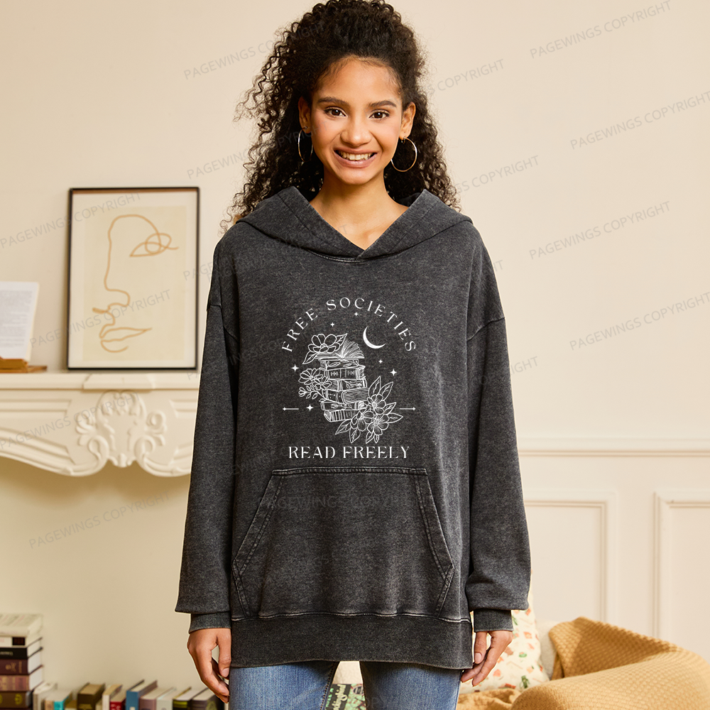 Pagewings Free Societies Read Freely Unisex Washed Hoodie