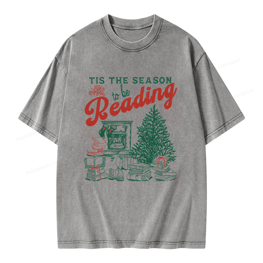 Pagewings Tis The Season to be Reading Unisex Washed T-shirt