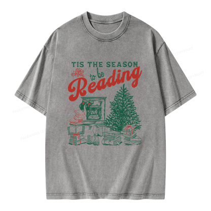 Pagewings Tis The Season to be Reading Unisex Washed T-shirt