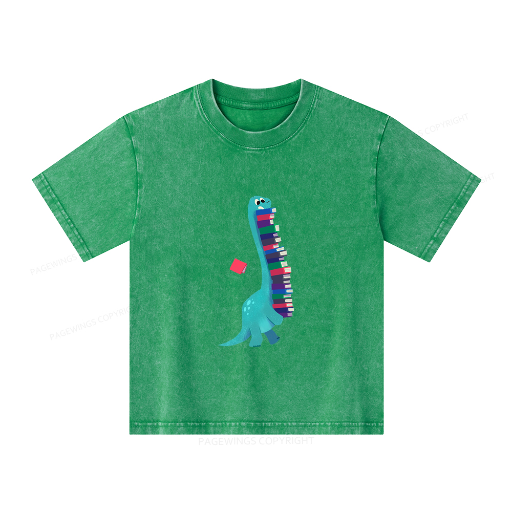 Pagewings Book Dinosaurs Unisex Kids Washed T-shirt