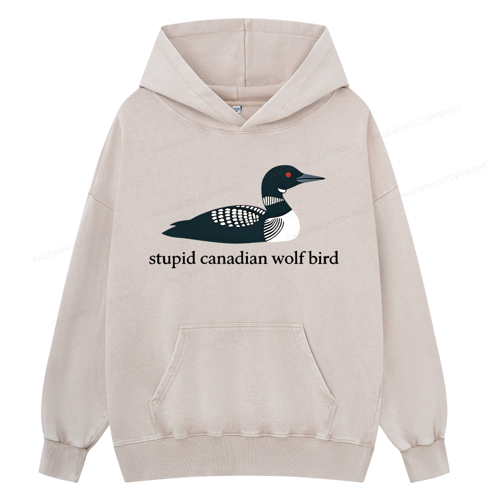 Pagewings Stupid Canadian Wolf Bird Unisex Washed Hoodie