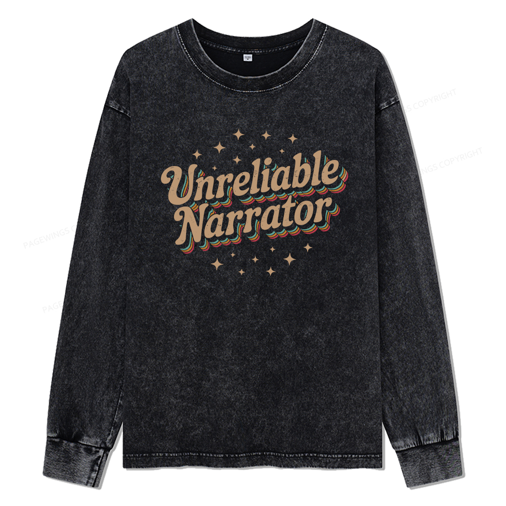 Pagewings Unreliable Narrator Unisex Washed Long Sleeve T-shirt