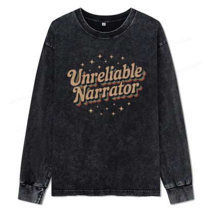 Pagewings Unreliable Narrator Unisex Washed Long Sleeve T-shirt