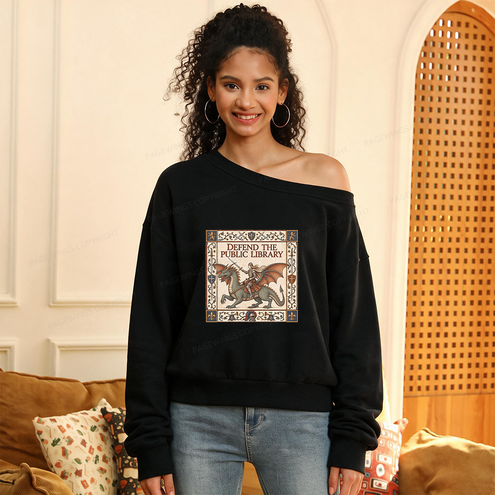 Pagewings Defend the Public Library Women Off Shoulder Sweatshirt