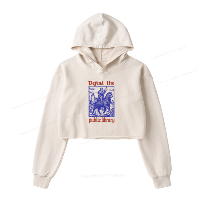 Pagewings Defend the Public Library Washed Crop Hoodie