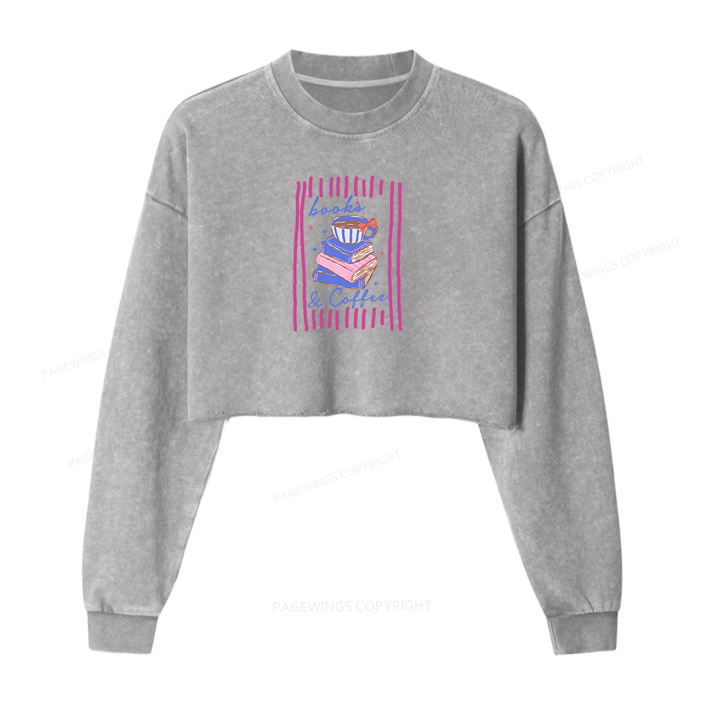 Pagewings Books and Coffee Washed Crop Sweatshirt
