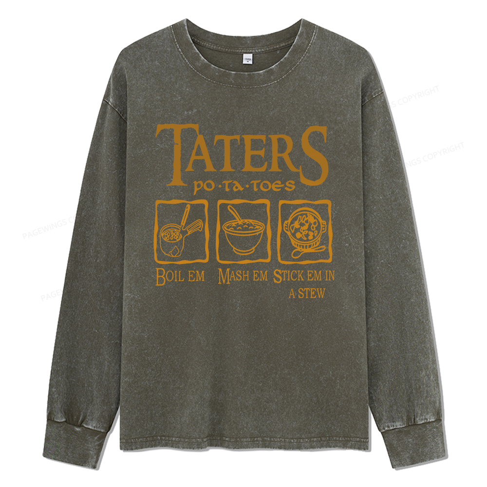 Pagewings Taters PoTaToes Unisex Washed Long Sleeve T-shirt