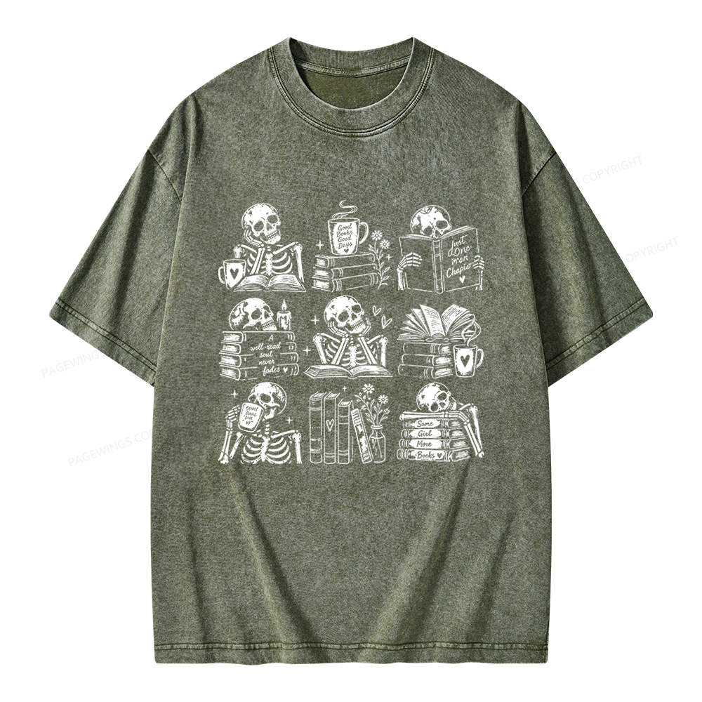 Pagewings Bookish Skeleton Unisex Washed T-shirt