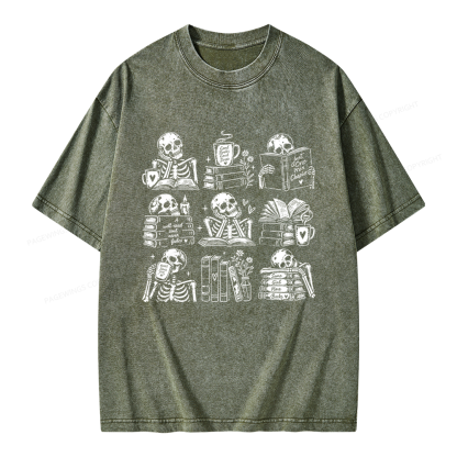 Pagewings Bookish Skeleton Unisex Washed T-shirt