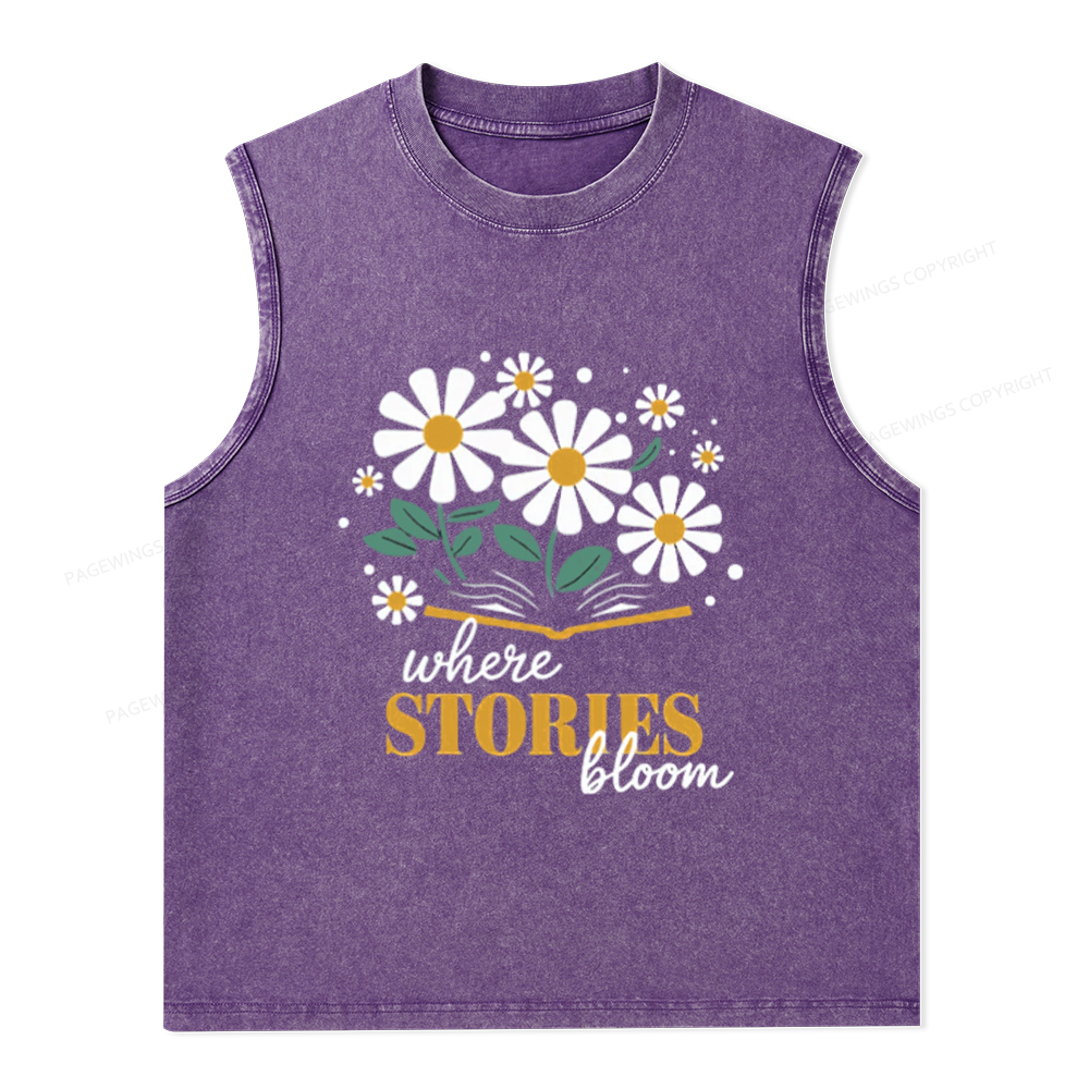 Pagewings Where Stories Bloom Unisex Washed Tank Top