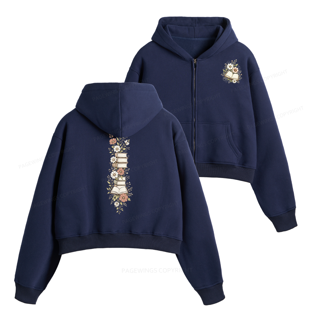 Pagewings Vintage Bookcore Fleece Zip-Up Hoodie