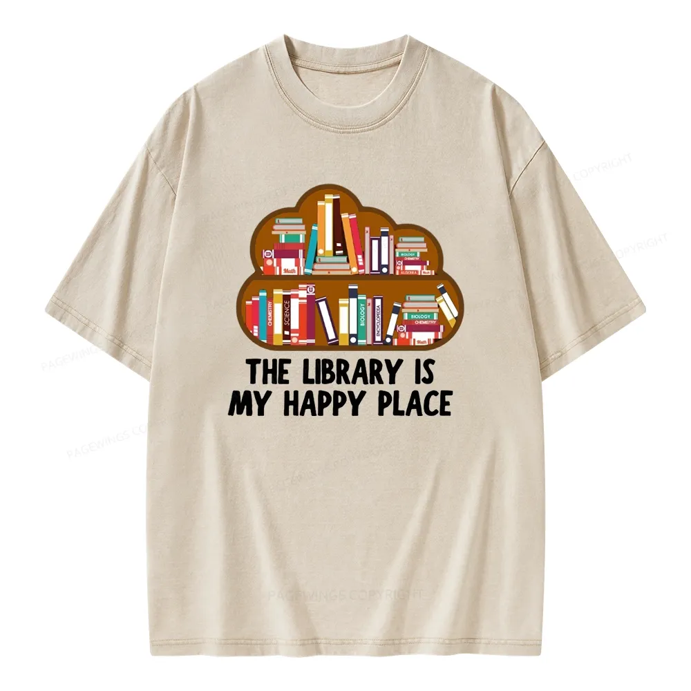 Pagewings The Library Is My Happy Place Unisex Washed T-shirt