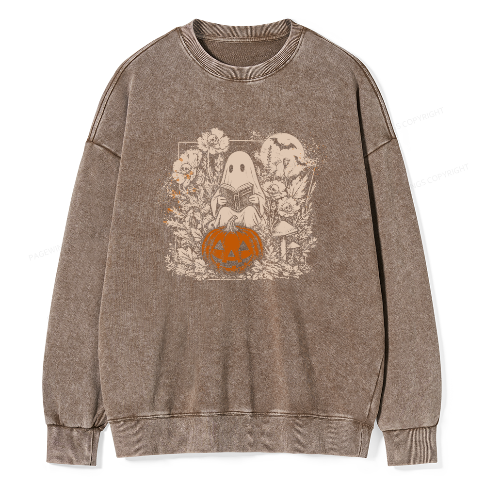 Pagewings Halloween Fall Ghost Unisex Washed Sweatshirt