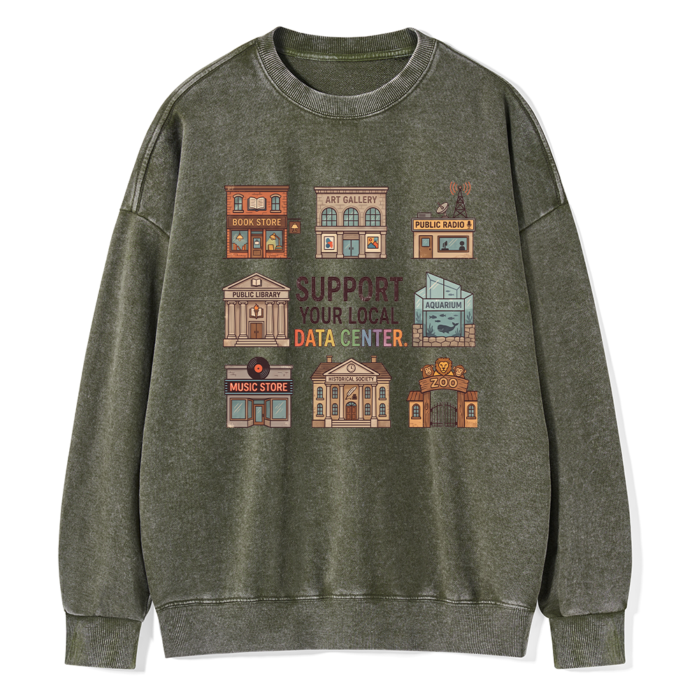 Pagewings Support Your Local Data Center Unisex Washed Sweatshirt