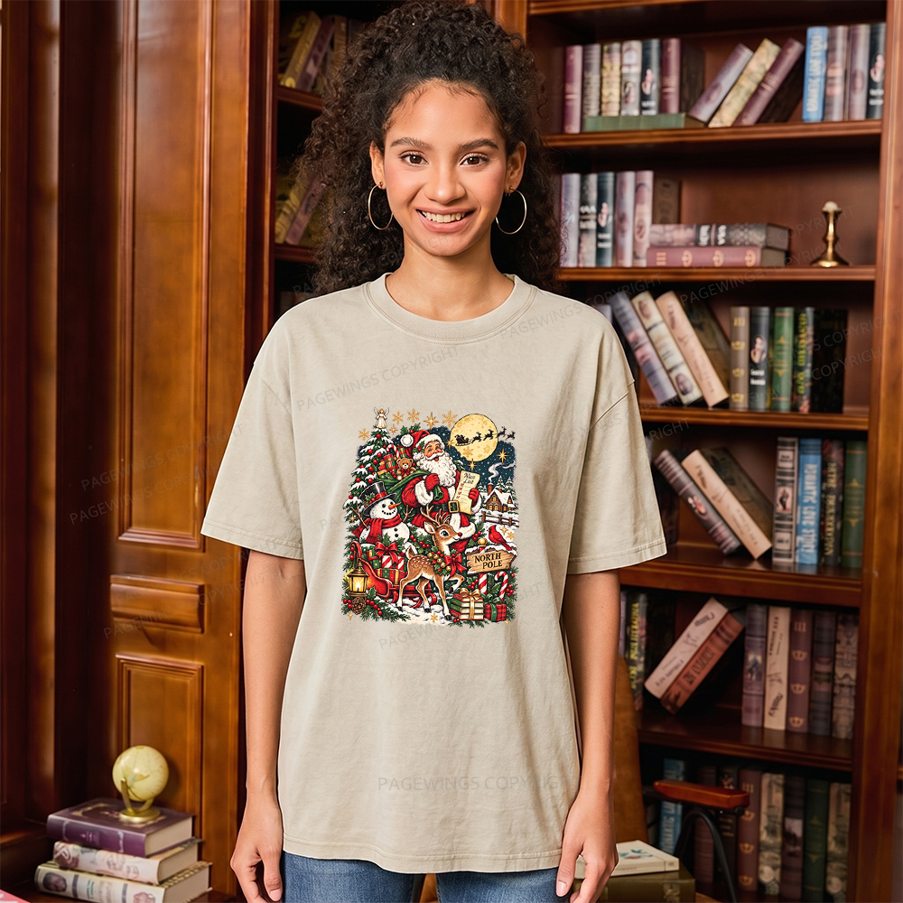 Pagewings Christmas Bookish Unisex Washed T-shirt