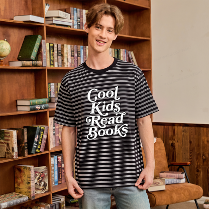 Pagewings Cool Kids Read Books Unisex Striped T-Shirt