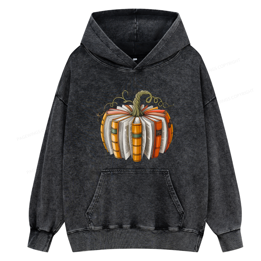 Pagewings Fall Book Pumpkin Unisex Washed Hoodie