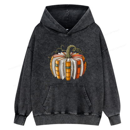 Pagewings Fall Book Pumpkin Unisex Washed Hoodie