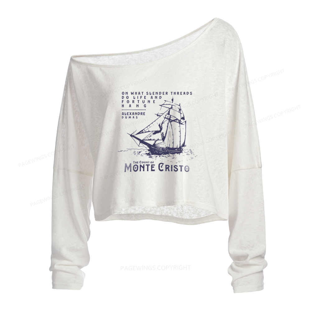 Pagewings Famous Book Quotes Slouchy Long Sleeve Off Shoulder T-shirt