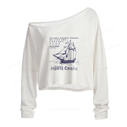 Pagewings Famous Book Quotes Slouchy Long Sleeve Off Shoulder T-shirt