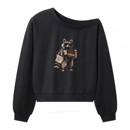 Pagewings Book Lover Raccoon Women Off Shoulder Sweatshirt