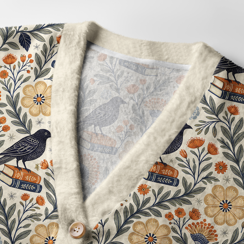 Pagewings Reading Crow Light Knit Unisex Cardigan Sweaters