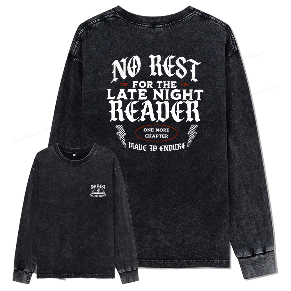 Pagewings No Rest For The Late Night Reader Unisex Washed Long Sleeve T-shirt