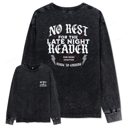Pagewings No Rest For The Late Night Reader Unisex Washed Long Sleeve T-shirt