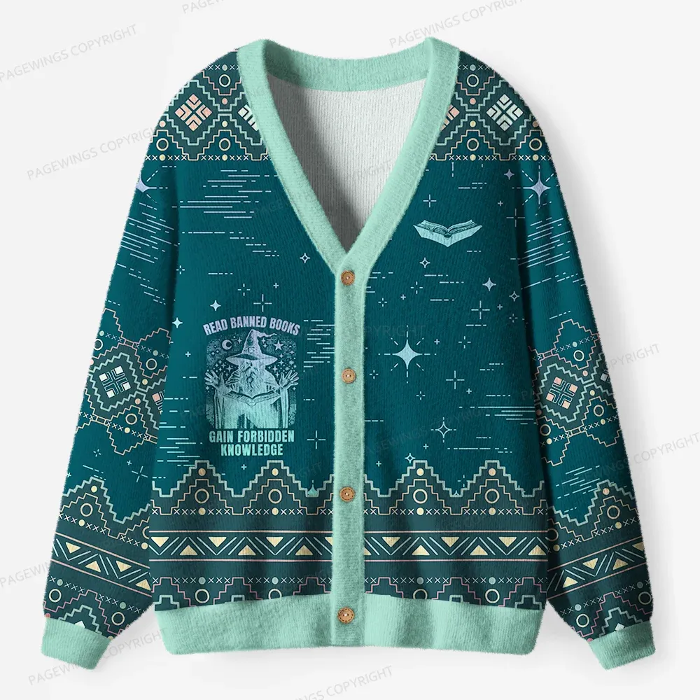 Pagewings Read Banned Books Gain Forbidden Knowledge Unisex Ugly Cardigan Sweaters