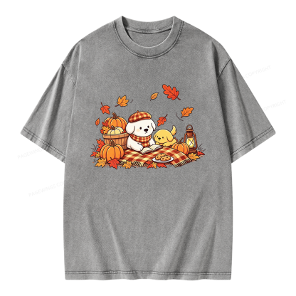 Pagewings Fall Dog Unisex Washed T-shirt