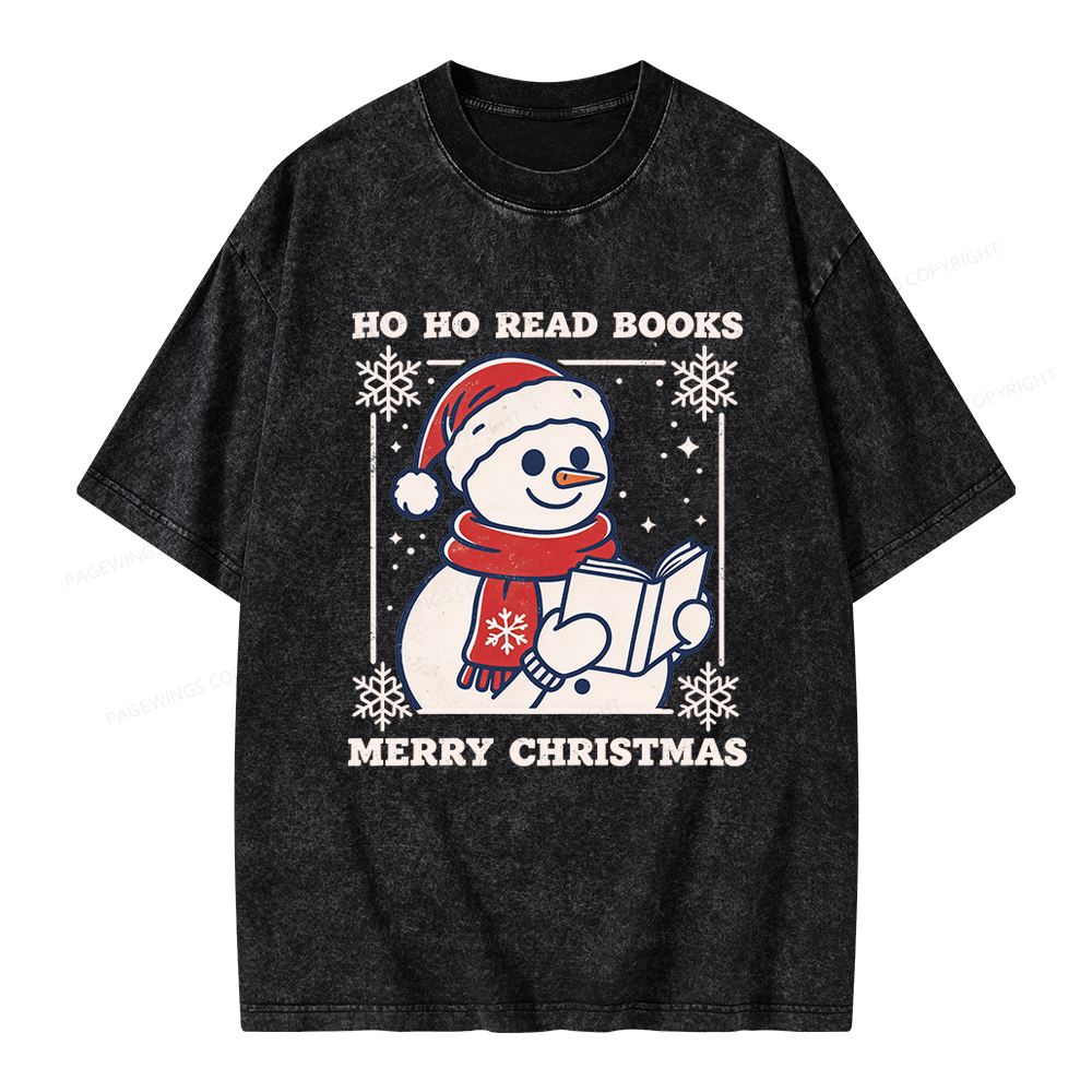 Pagewings Ho Ho Read Books Unisex Washed T-shirt