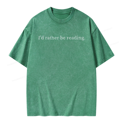 Pagewings Embroidered I'd Rather Be Reading Unisex Washed T-shirt