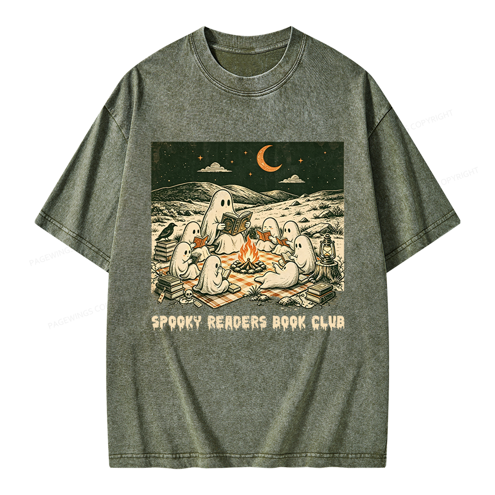 Pagewings Spooky Readers Book Club Unisex Washed T-shirt