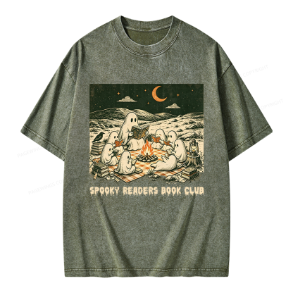 Pagewings Spooky Readers Book Club Unisex Washed T-shirt