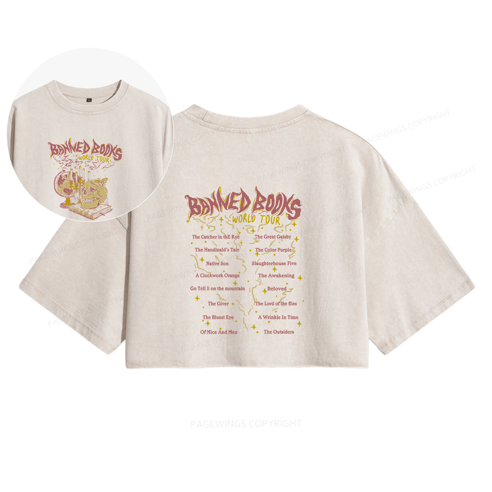 Pagewings Banned Books World Tour Women's Washed Cropped T-shirt