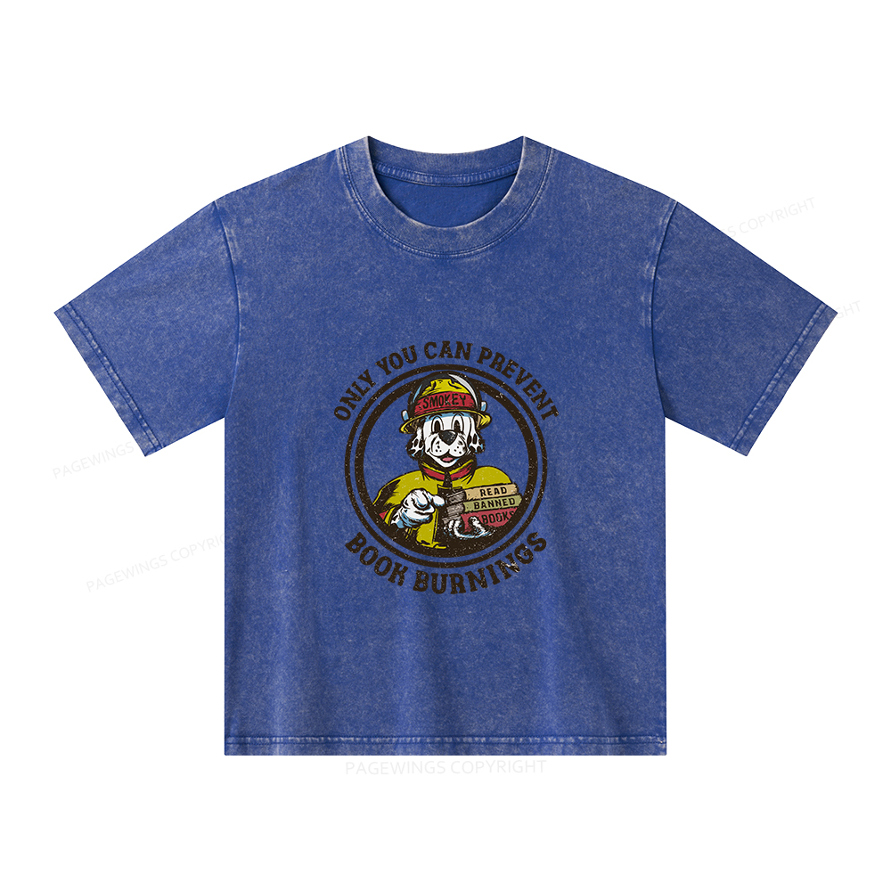 Pagewings Prevent Book Burnings Unisex Kids Washed T-shirt