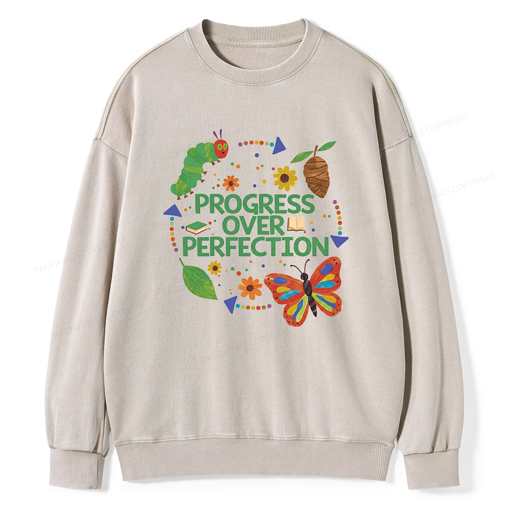Pagewing Progress Over Perfection Unisex Washed Sweatshirt