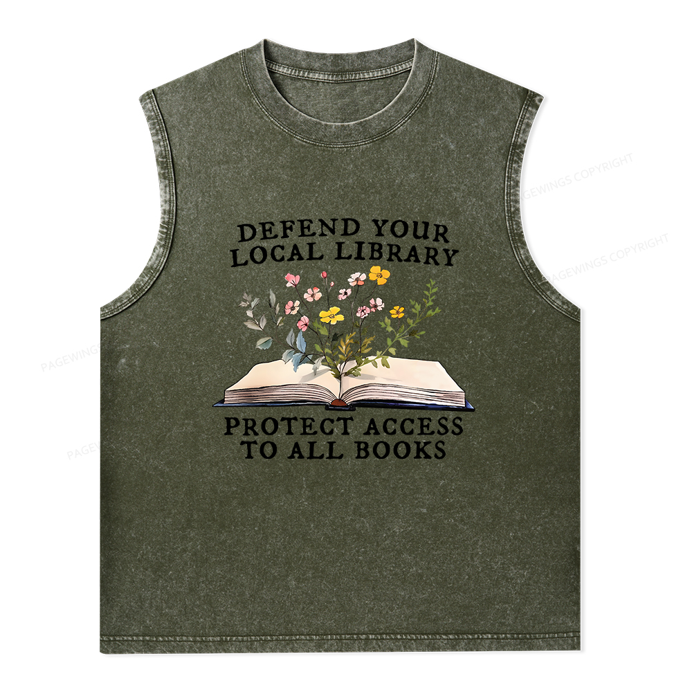 Pagewings Books Save Lives Protect Libraries Unisex Washed Tank Top