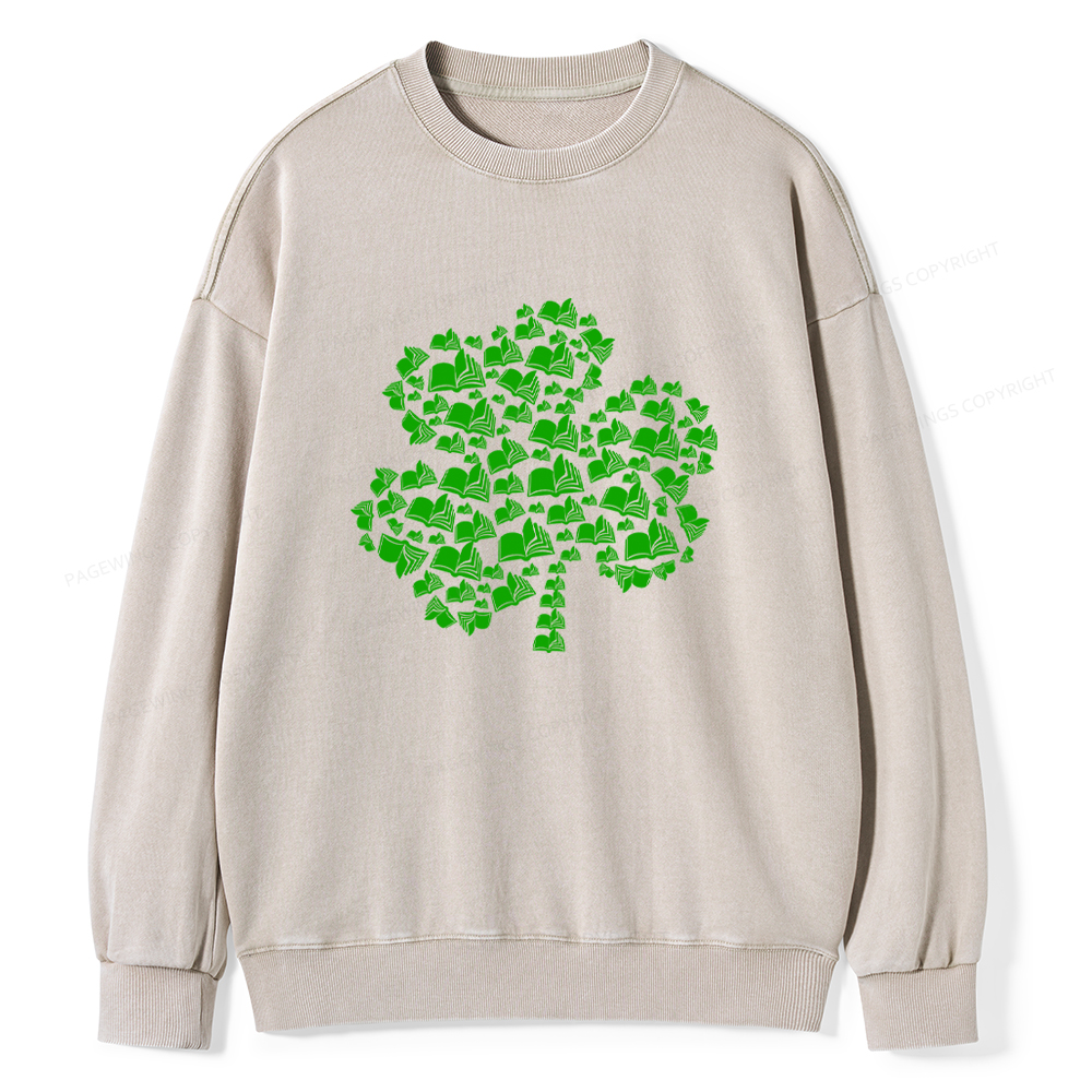 Shamrock Book St Patricks Day Unisex Washed Sweatshirt