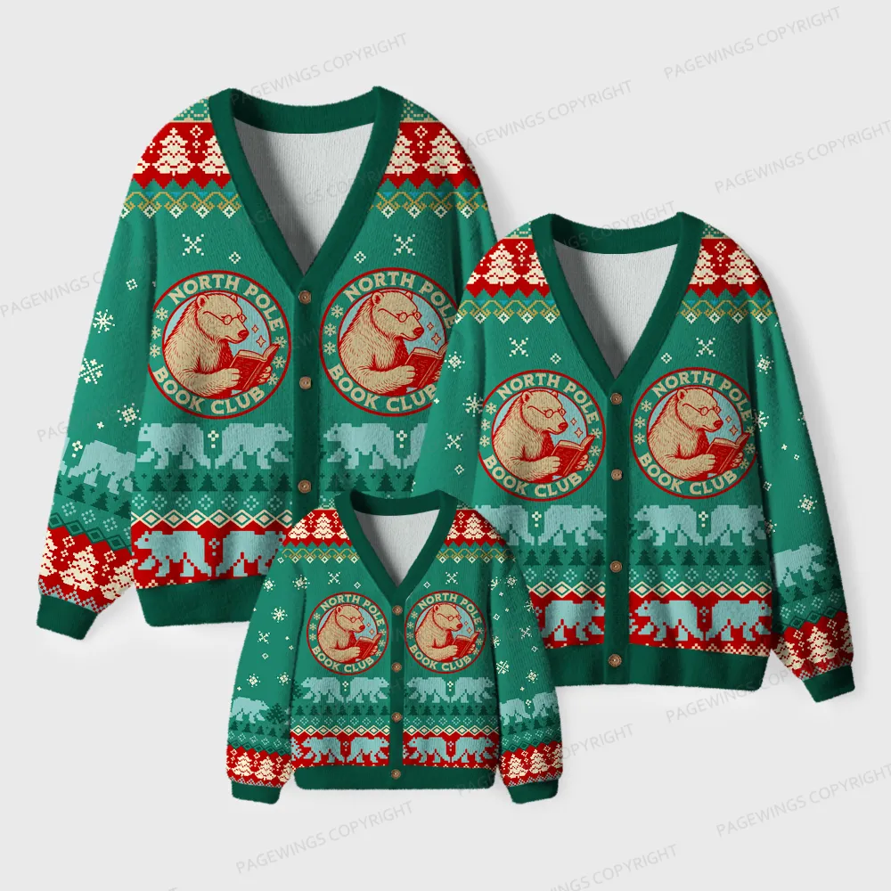 Pagewings North Pole Book Club Unisex Ugly Cardigan Sweaters