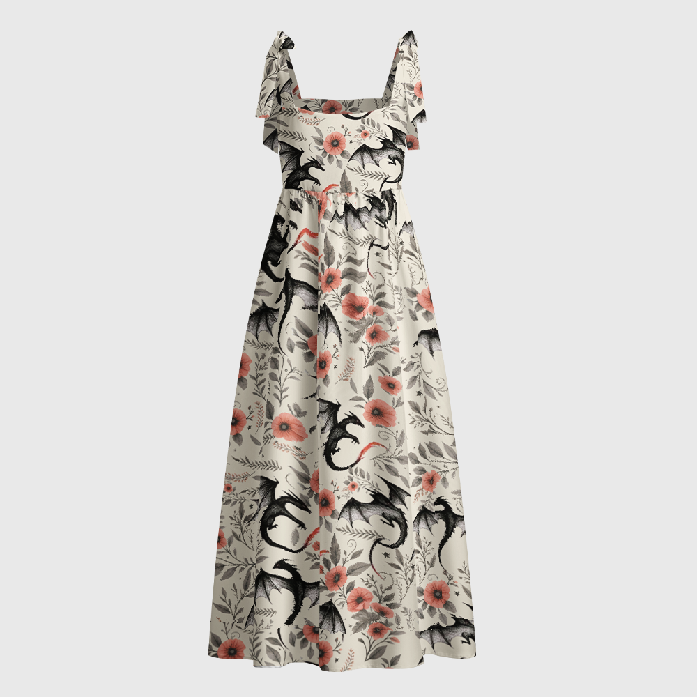 Pagewings Dragon Tie Shoulder Maxi Dress