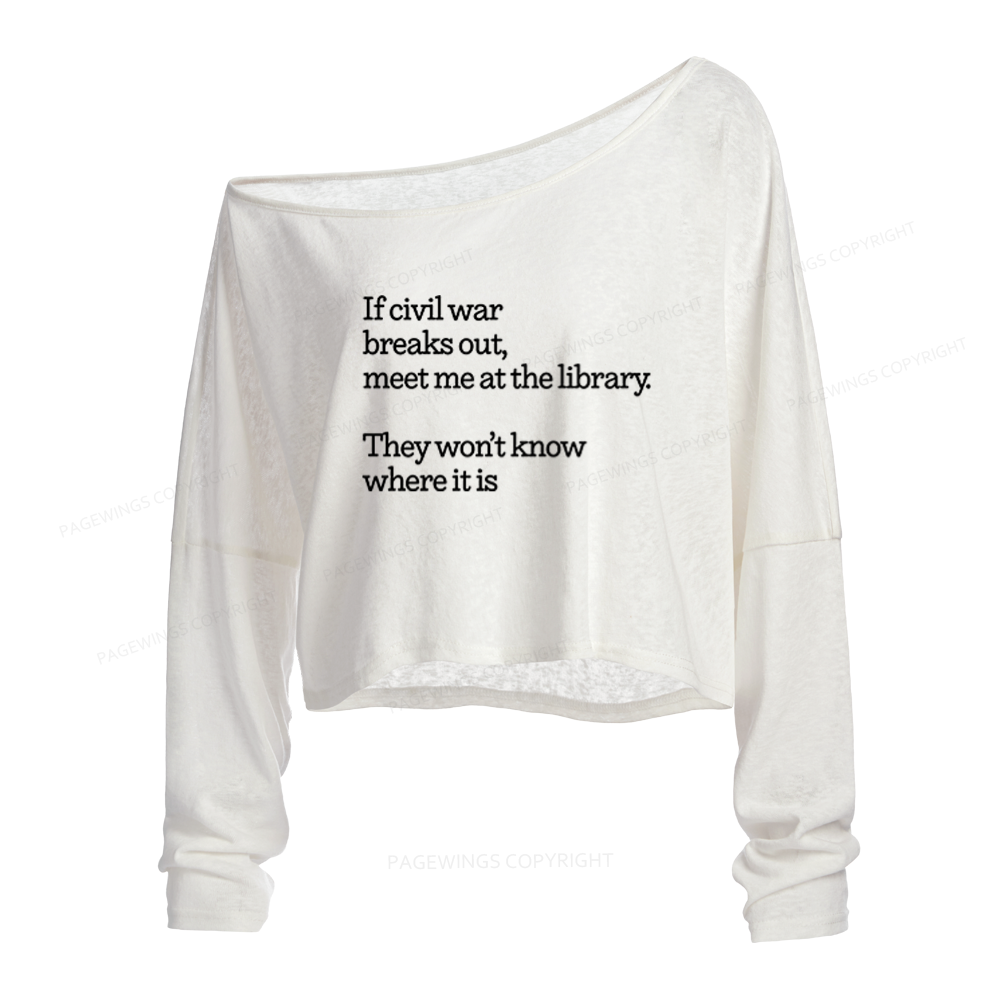 Pagewings Read Banned Books Slouchy Long Sleeve Off Shoulder T-shirt
