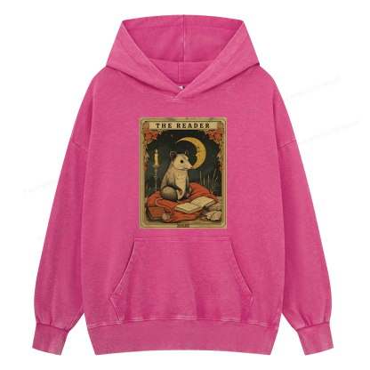Pagewings The Reader Opossum Tarot Card Unisex Washed Hoodie